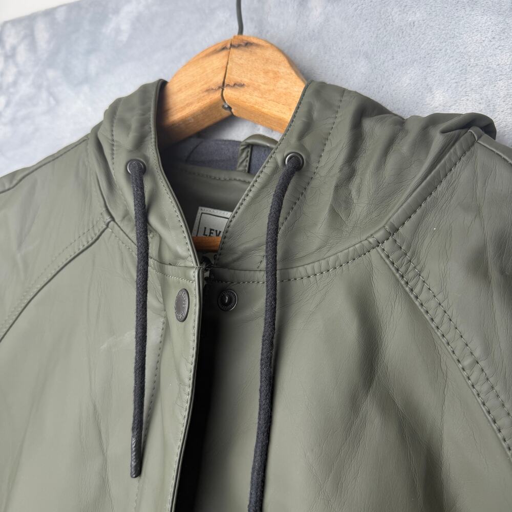 Levi Strauss Dark Moss Green Rain Coat w/ Adjustable Hood Snaps‎ & Zip L
